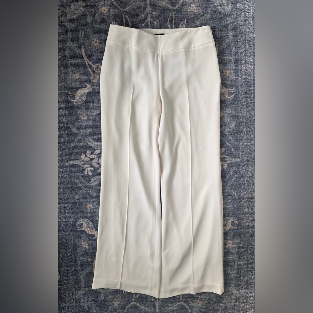 Talbots Cream Classic Wide-Leg Side Zip Trousers